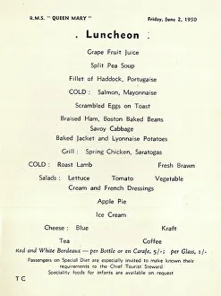 Cunard White Star, RMS Queen Mary, Luncheon Menu