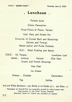 Cunard White Star, RMS Queen Mary, Luncheon Menu