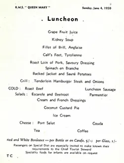 Cunard White Star, RMS Queen Mary, Luncheon Menu
