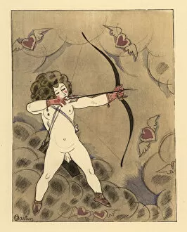 Cupid with bow and arrow aiming at the distance