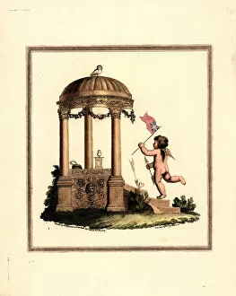 Cupid deposits his banner in the temple of Minerva