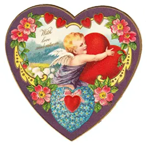 Cupid on a heart-shaped Valentine card