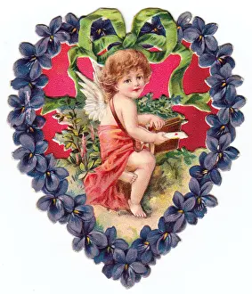 Cupid on a heart-shaped Valentine card
