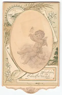 Cupid with letter on a German greetings card
