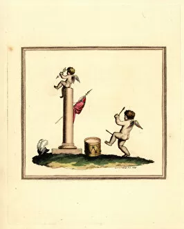 Turned Gallery: Cupid playing a drum with his standard on a column