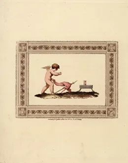 Cupid Gallery: Cupid relinquishes his bow and arrows and deposits