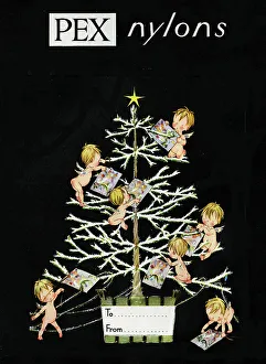 Nylon Prints: Cupids in a Christmas Tree - Pex Nylon Stockings
