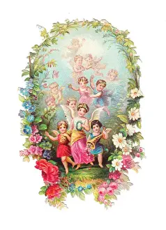 Cupids and flowers on a romantic Victorian scrap