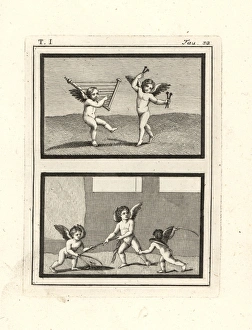 Antiquitiesofherculaneum Gallery: Cupids or genii playing music and games