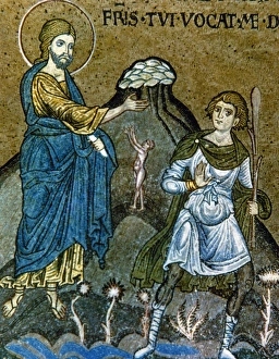 Palatine Gallery: The curse of Cain. Mosaic. Palace of the Normans. Palermo