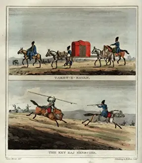 Turning Prints: Curtained litter and cavalry exercise, Persia