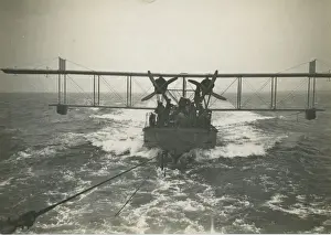 Curtiss H12 Large America on a lighter under tow at sea