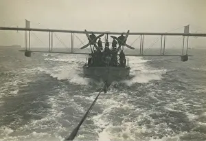 Curtiss H12 Large America on a lighter under tow at sea