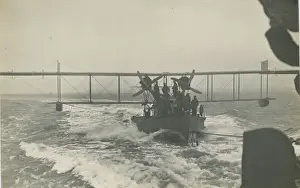 Curtiss H12 Large America on a lighter under tow at sea