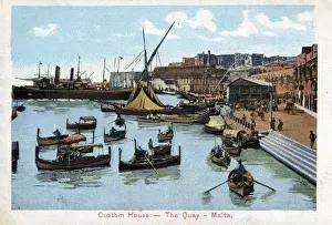 Valetta Prints: Custom House - The Quay - Malta. Date: circa 1900s