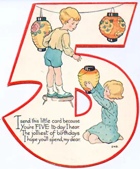Images Dated 6th July 2018: Cutout birthday card, age 5