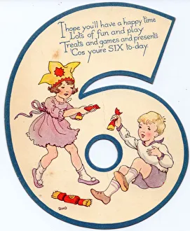 Images Dated 6th July 2018: Cutout birthday card, age 6