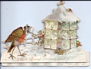Images Dated 16th May 2018: Cutout Christmas card with bird and lantern