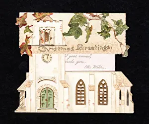 Cutout Christmas card in the shape of a church