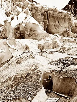 Cutting an Ice Grotto, Glacier, Grindelwald, Switzerland
