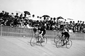 Cycle race at a velodrome, early 1900s