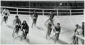 Cyclists Prints: Cycling contest being held at the Royal Aquarium, Westminster, London. Date: 1901
