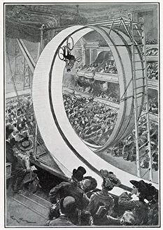 Stunts Collection: Cyclist Vanderwoort loops the loop at the Olympia Music Hall, Paris. Date: 1903