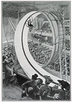 Feats Prints: Cyclist Vanderwoort loops the loop at the Olympia Music Hall, Paris. Date: 1903