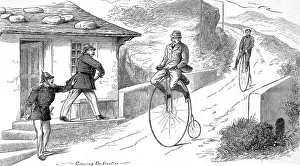 Farthing Prints: Cyclists at a European Frontier on a Penny Farthing