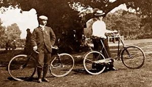 Cyclists at the Major Oak, Sherwood Forest, early 1900s