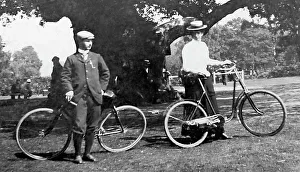 Cyclists at the Major Oak, Sherwood Forest, early 1900s