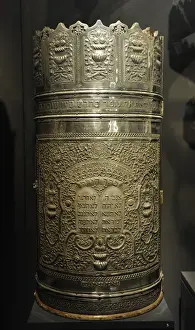 Embossed Prints: Cylindrical Torah scroll case. Tripoli, Libya, 1935. Silversmi