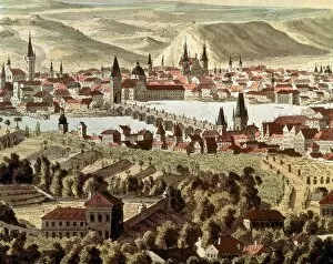 Prague Gallery: Czech Republic. Prague. Engraving. 18th century. Colored