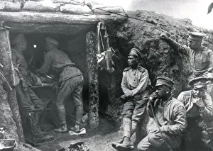 Dugout Prints: Czech soldiers outside a dugout, Russian Front, WW1