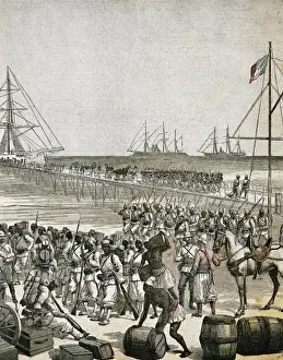 Dahomey Prints: Dahomey War (1892). Landings at Cotonou harbour
