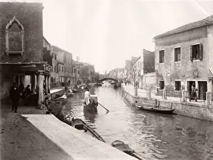 Daily life on a canal, boats, gondola, Venice Italy