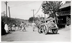 Daily life, street scene with wagon, Korea