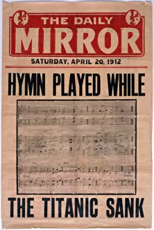 Sank Collection: Daily Mirror poster, Titanic disaster hymn