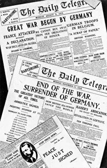 Daily Gallery: Daily Telegraph front pages, 1914, 1918 and 1919, WW1