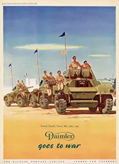 Tunis Prints: Daimler Goes to War. Advertisement for Daimler Company Limited showing the Victory Parade
