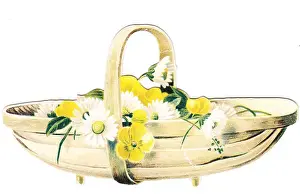 Trug Prints: Daisies and buttercups in a basket on a cutout card