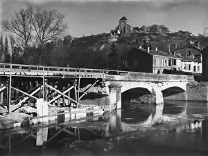 Meuse Prints: Damaged bridge at Dun sur Meuse, France, WW1