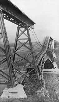 Damaged bridge in north eastern France, WW1