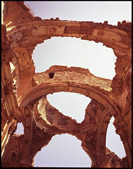 Images Dated 8th December 2015: Detail of damaged church roof, Belchite, Spain