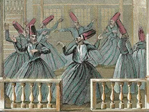 Ascetic Collection: Dance of the Sufi dervishes. 19th century. Colored engraving
