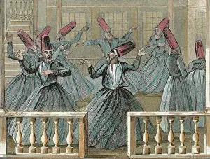 Sufi Prints: Dance of the Sufi dervishes. 19th century. Colored engraving