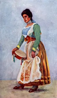 Tambourine Prints: Dancer Of The Tarantella At Sorrento