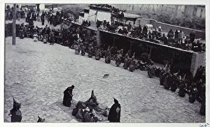 Dancers in front of a monastery, from a fascinating album which reveals new details on a little-known campaign in which a British military force brushed aside Tibetan defences to capture Lhasa, in 1904