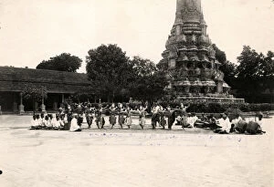 Pagoda Collection: Dancers in a temple courtyard, Cambodia, c. 1920s