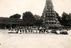 Dancers in a temple courtyard, Cambodia, c. 1920s